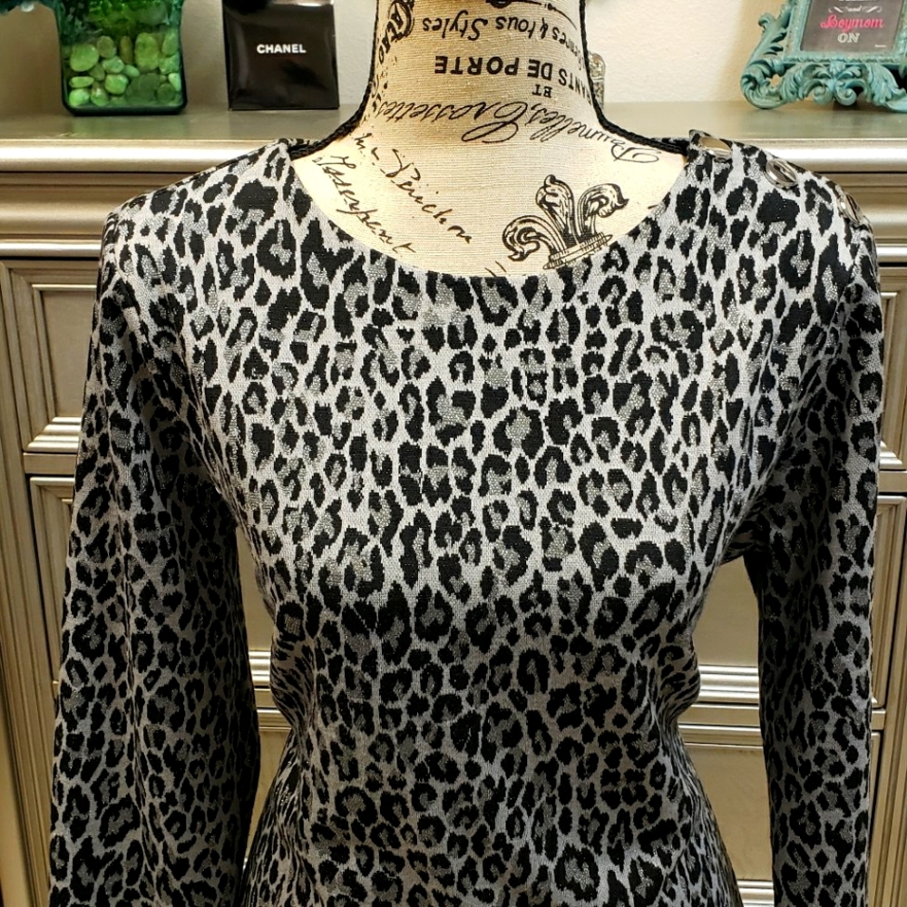 FINAL SALE White House Black Market Snow Leopard Grey Sheath